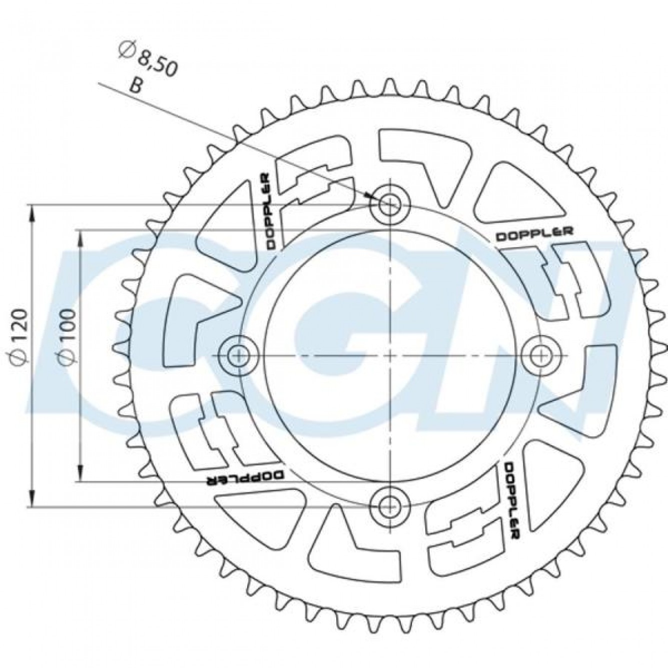 Doppler | Achtertandwiel 53T Neo Chroom